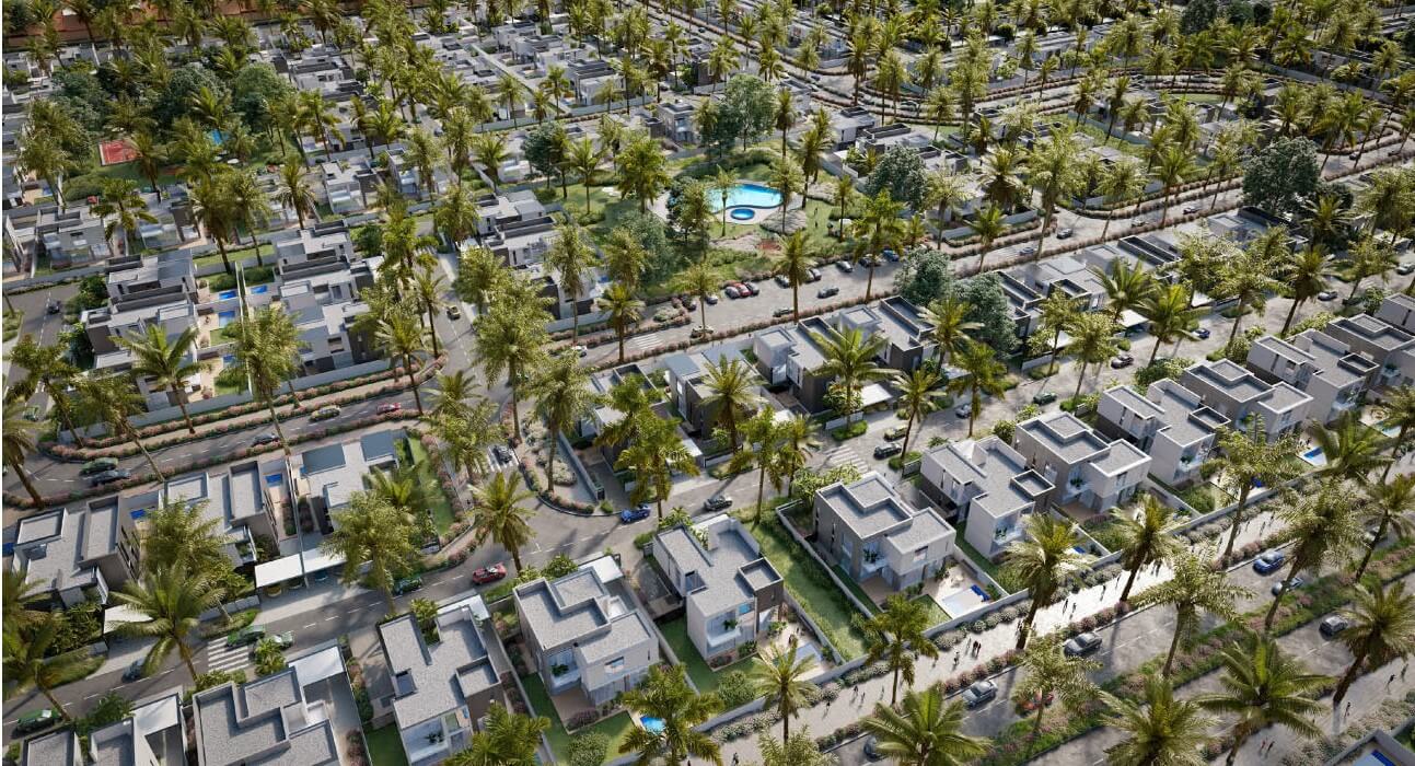 Vue aérienne de al Furjan. Parmi les meilleurs nouveaux quartiers à Dubaï, Al Furjan.